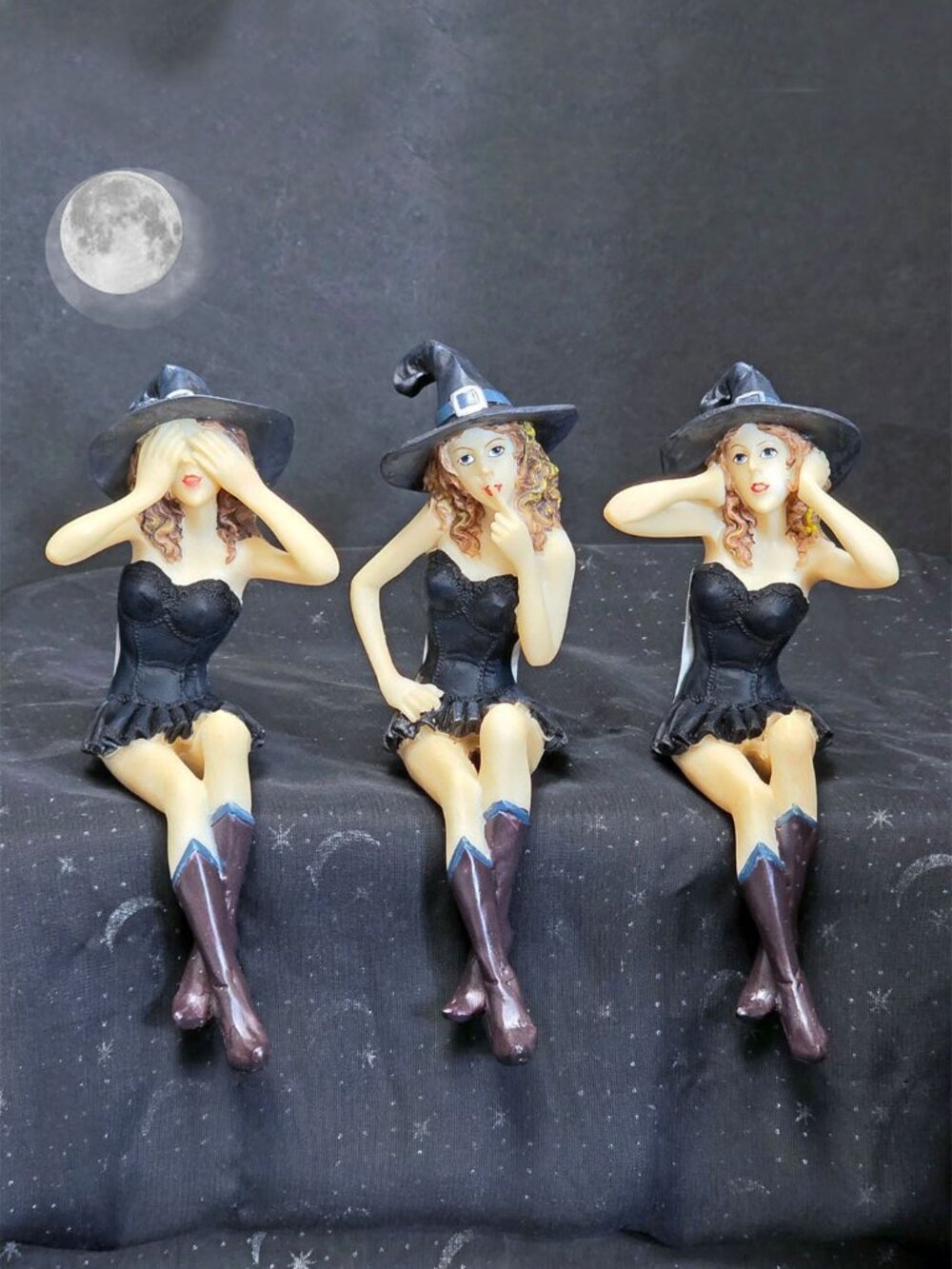 WITCH SHELF SITTERS Hear, See, Speak No Evil Set of Three